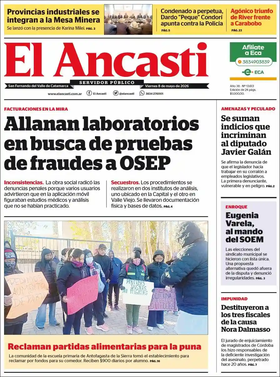Estudios Max | RADIO GOL FM 106.7 MHZ - Tapa del diario Ancasti
