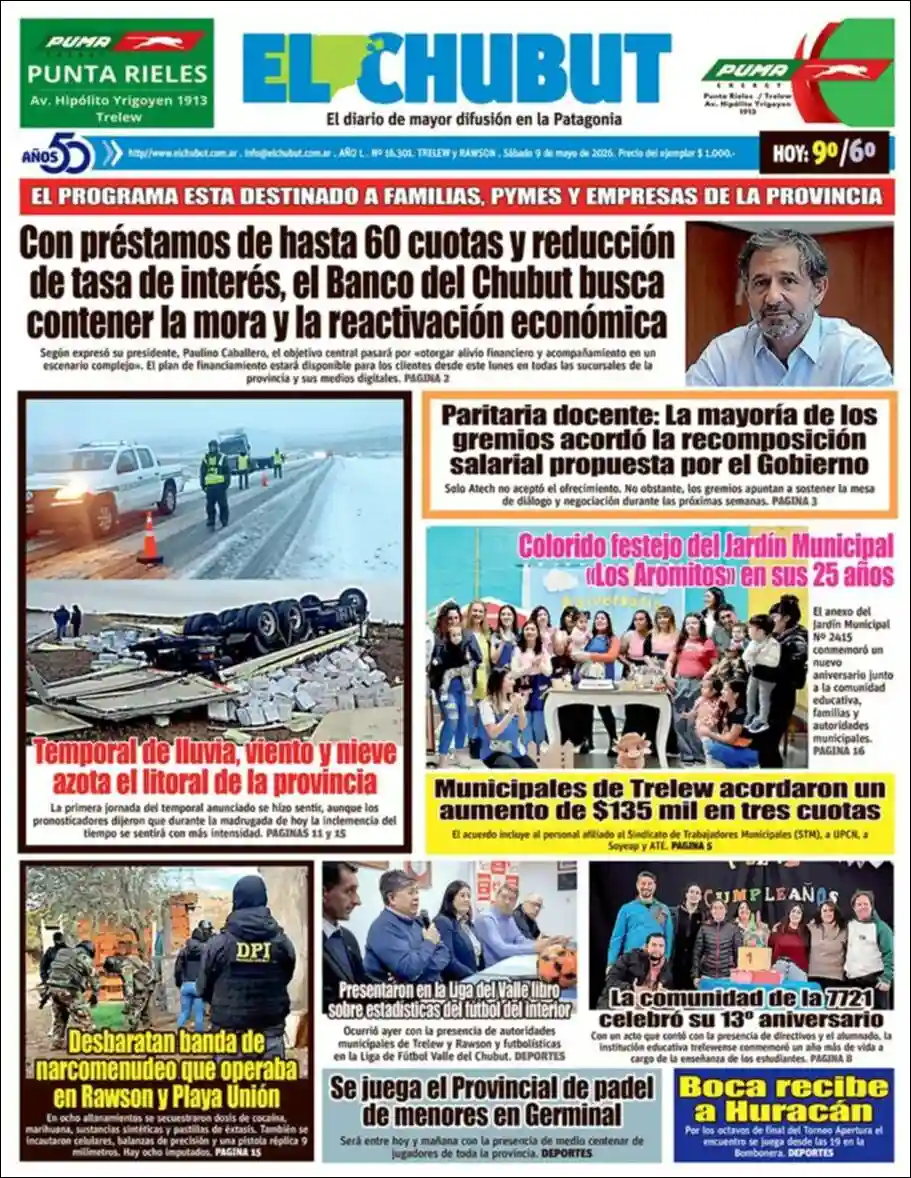 Estudios Max | RADIO GOL FM 106.7 MHZ - Tapa del diario El Chubut