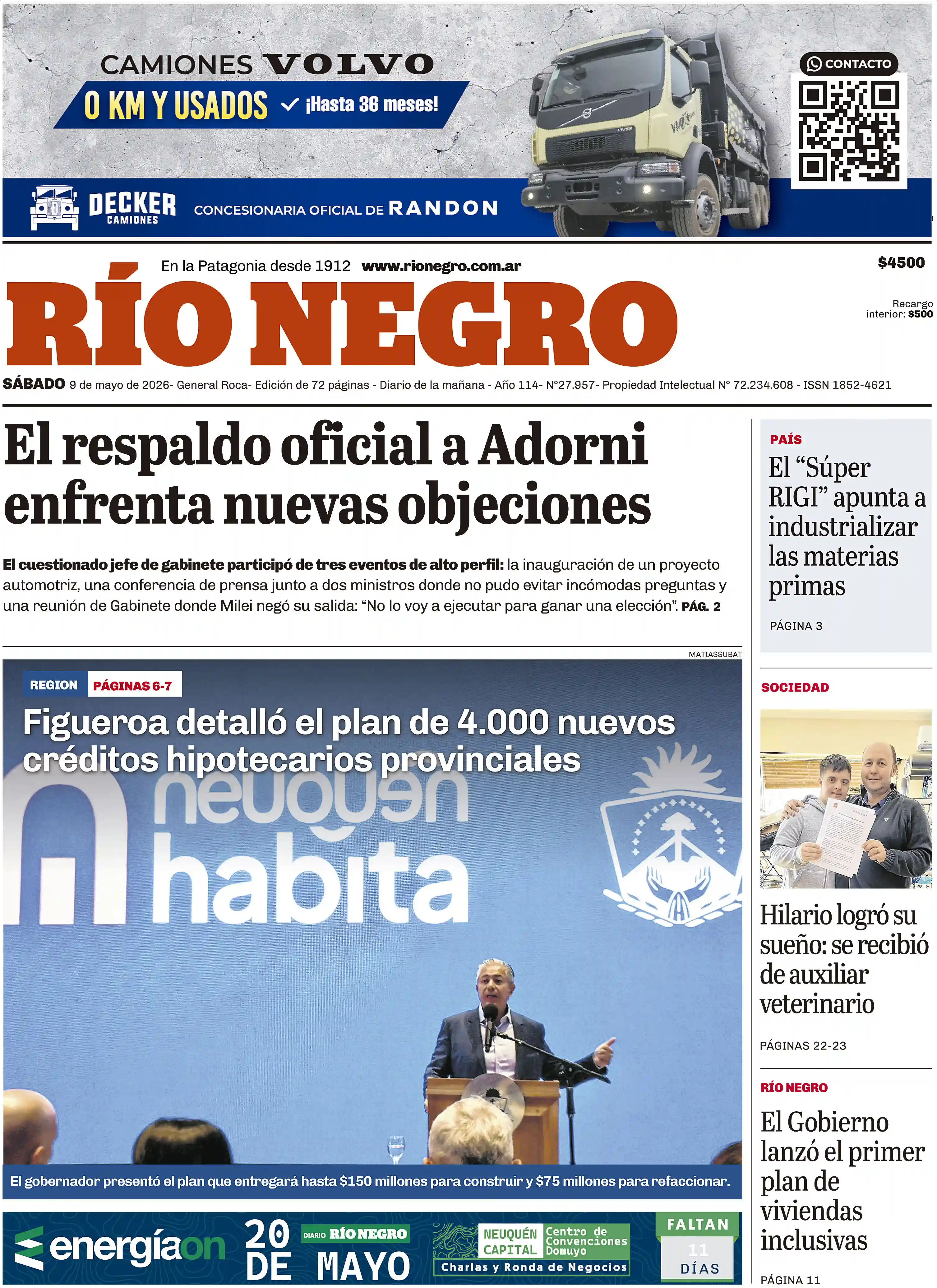 Estudios Max | RADIO GOL FM 106.7 MHZ - Tapa del diario Rio Negro